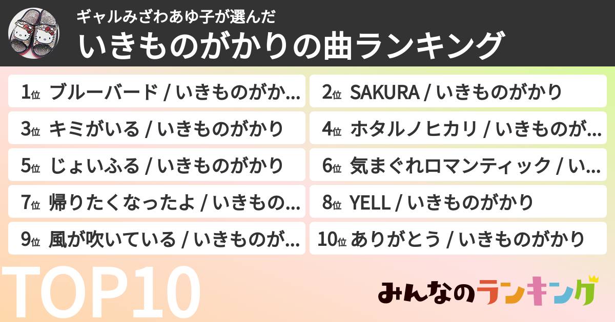 ギャルみざわあゆ子さんの「いきものがかりの曲ランキング」