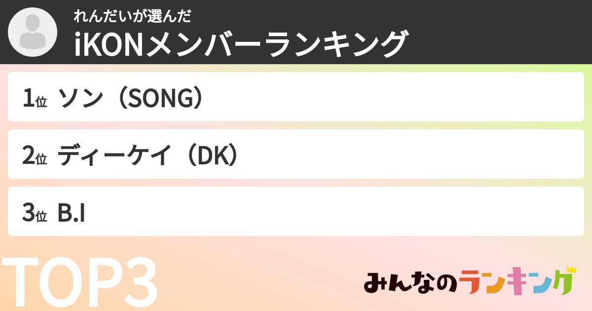 れんだいさんの「iKONメンバーランキング」