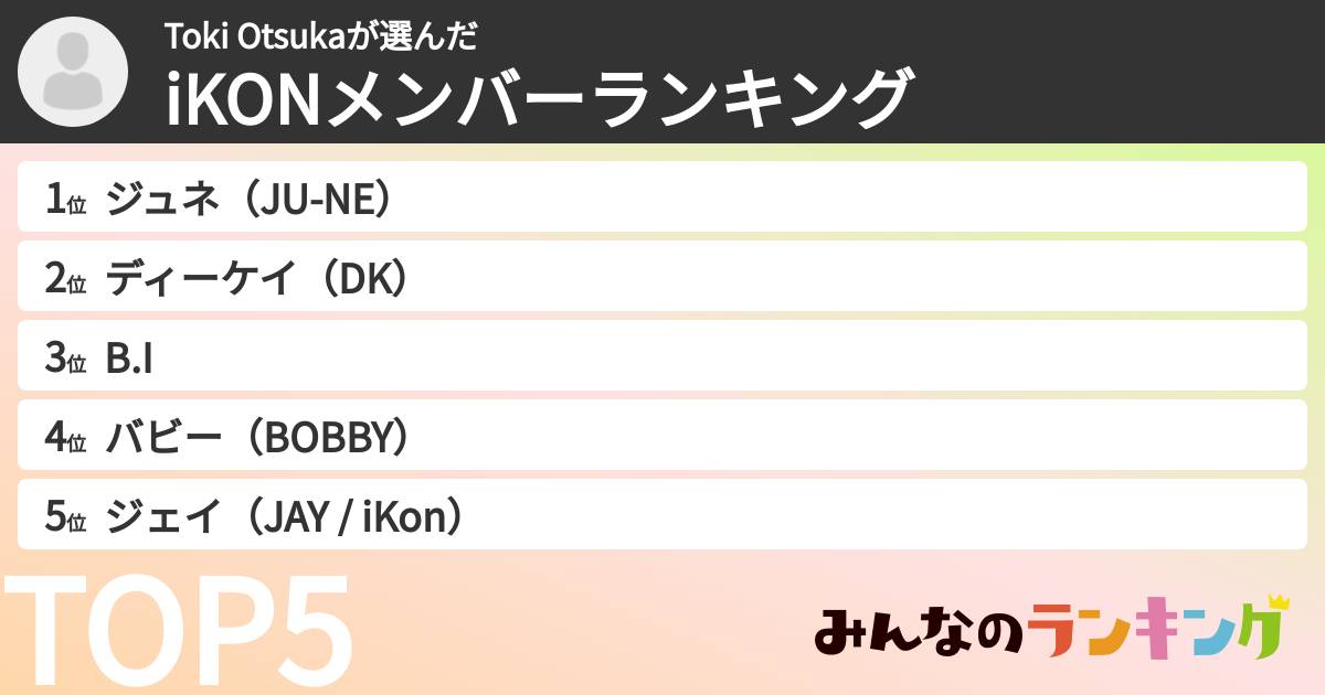 Toki Otsukaさんの「iKONメンバーランキング」