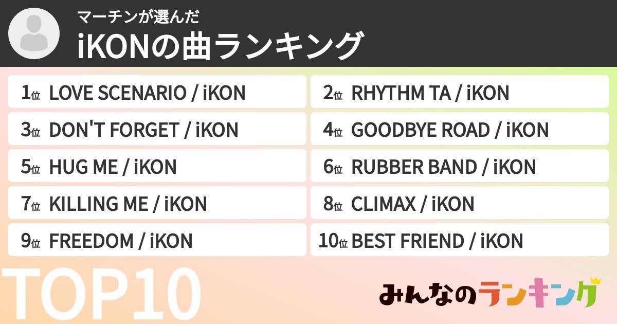 マーチンさんの「iKONの曲ランキング」