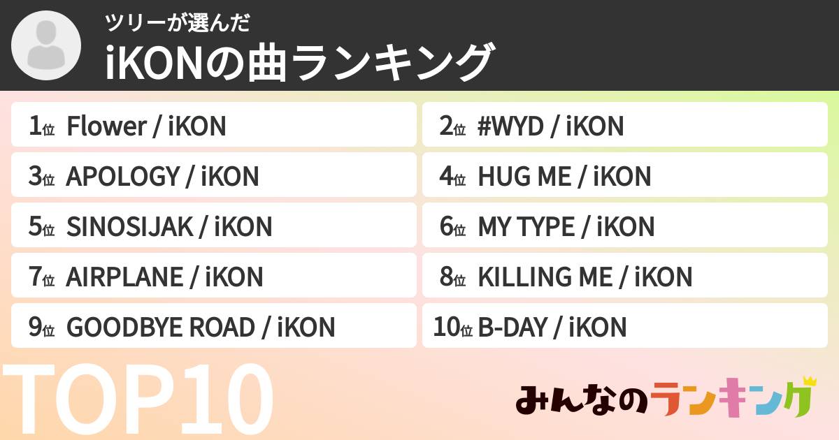 ツリーさんの「iKONの曲ランキング」