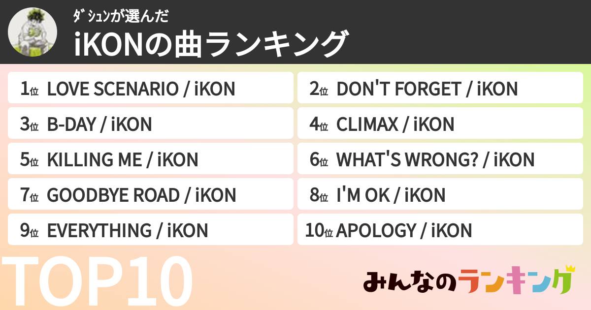 ダシュンさんの「iKONの曲ランキング」