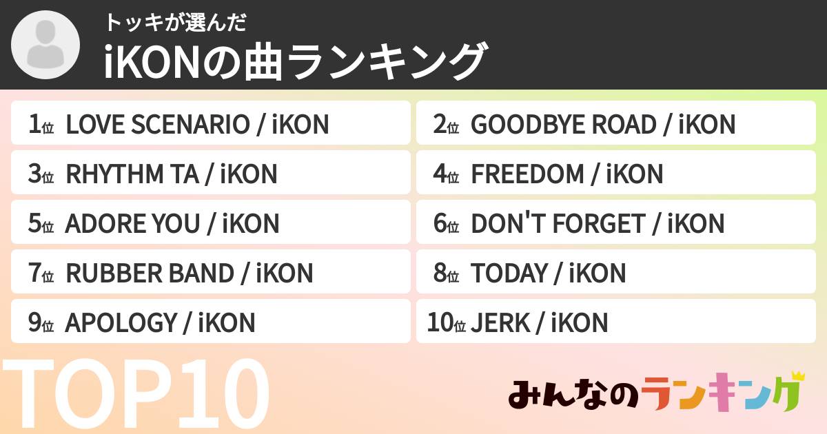 トッキさんの「iKONの曲ランキング」