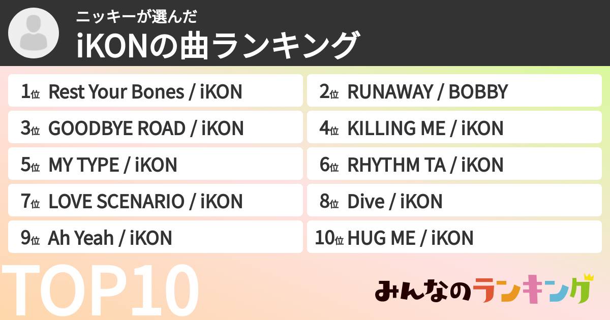 ニッキーさんの「iKONの曲ランキング」