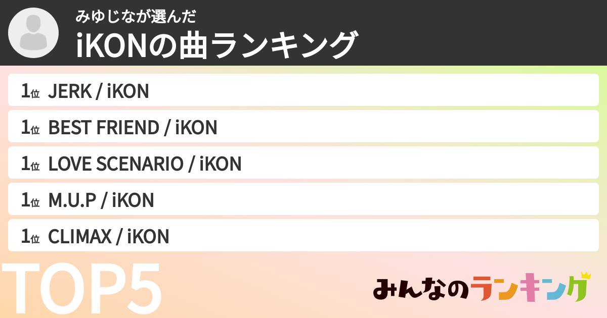 みゆじなさんの「iKONの曲ランキング」