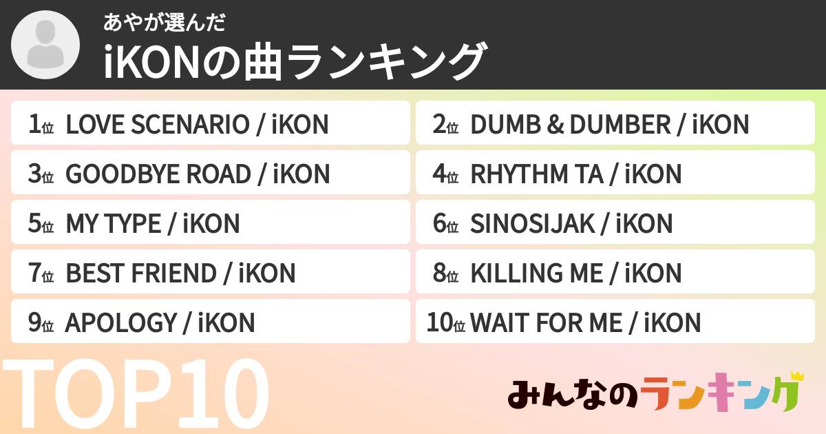 あやさんの「iKONの曲ランキング」