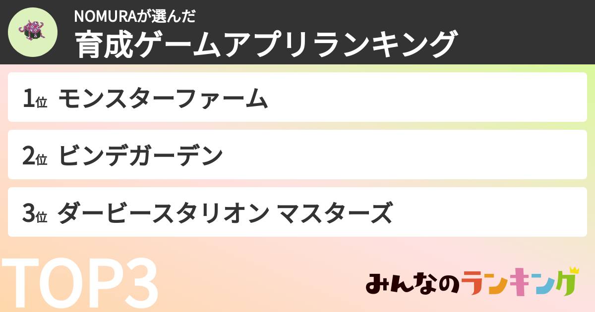 NOMURAさんの「育成ゲームアプリランキング」