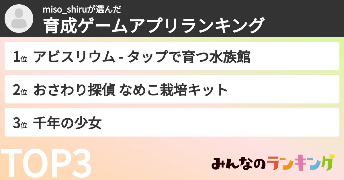 miso_shiruさんの「育成ゲームアプリランキング」