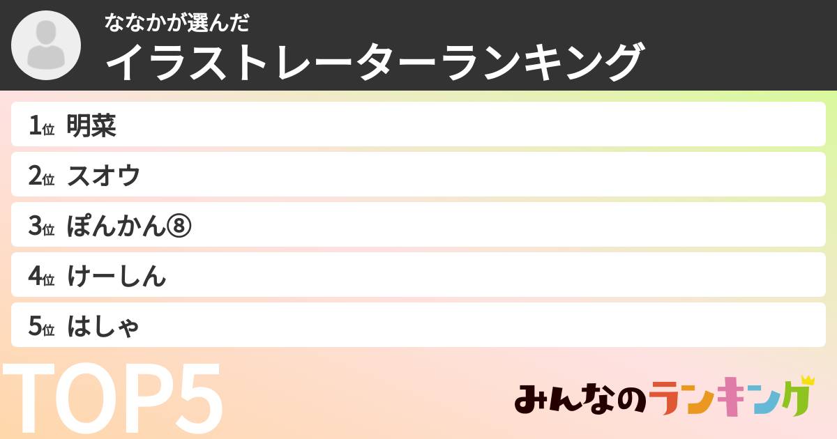 ななかさんの「イラストレーターランキング」