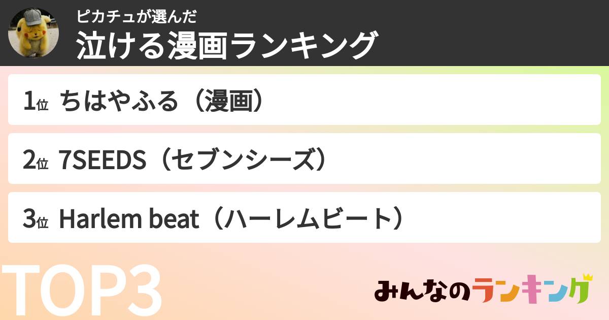 ピカチュさんの「泣ける漫画ランキング」