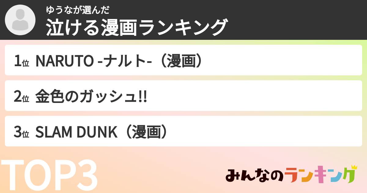 ゆうなさんの「泣ける漫画ランキング」