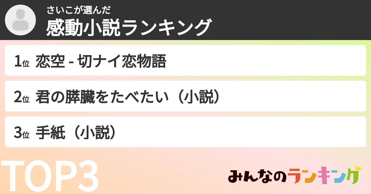 さいこさんの「感動小説ランキング」