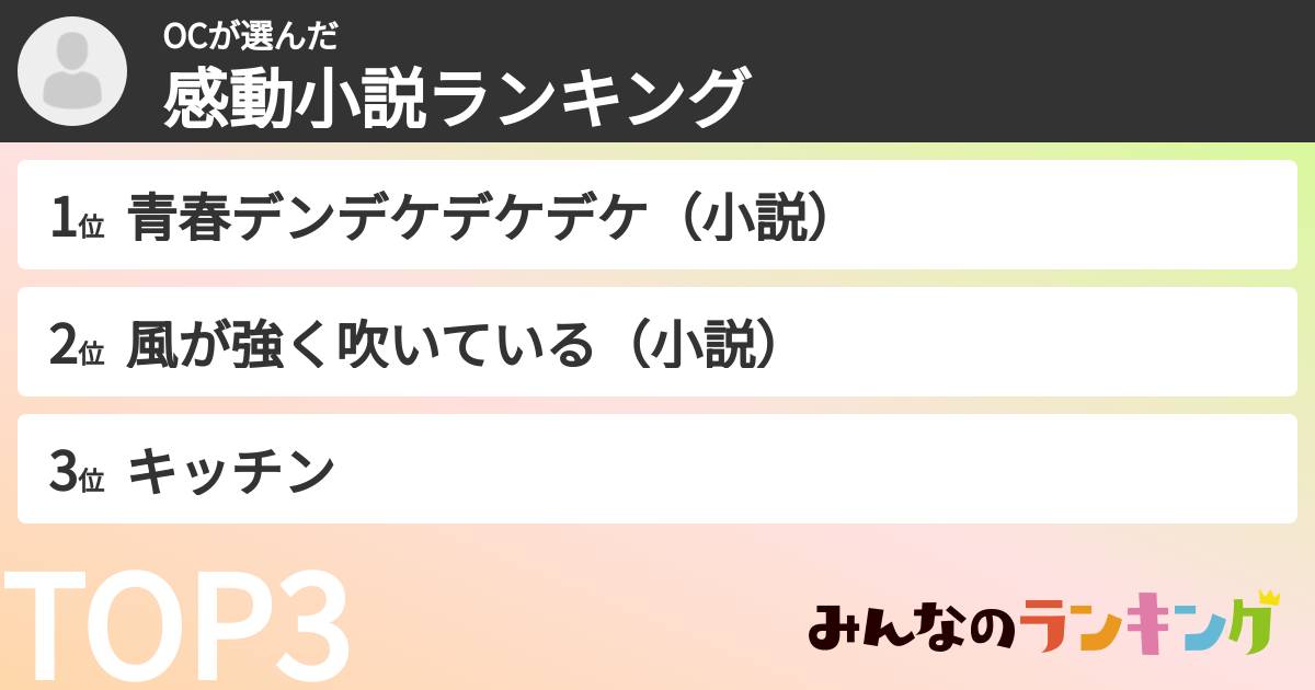 OCさんの「感動小説ランキング」
