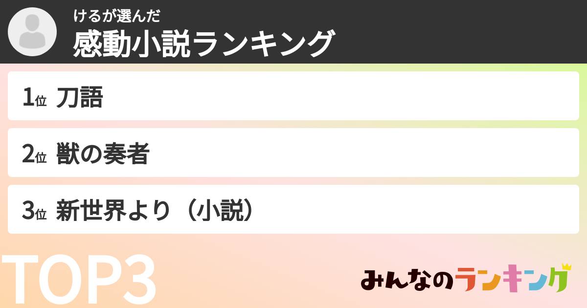 けるさんの「感動小説ランキング」