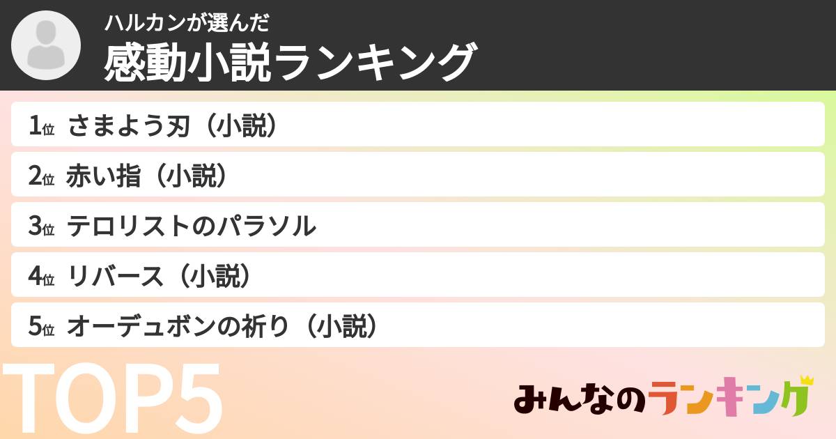 ハルカンさんの「感動小説ランキング」