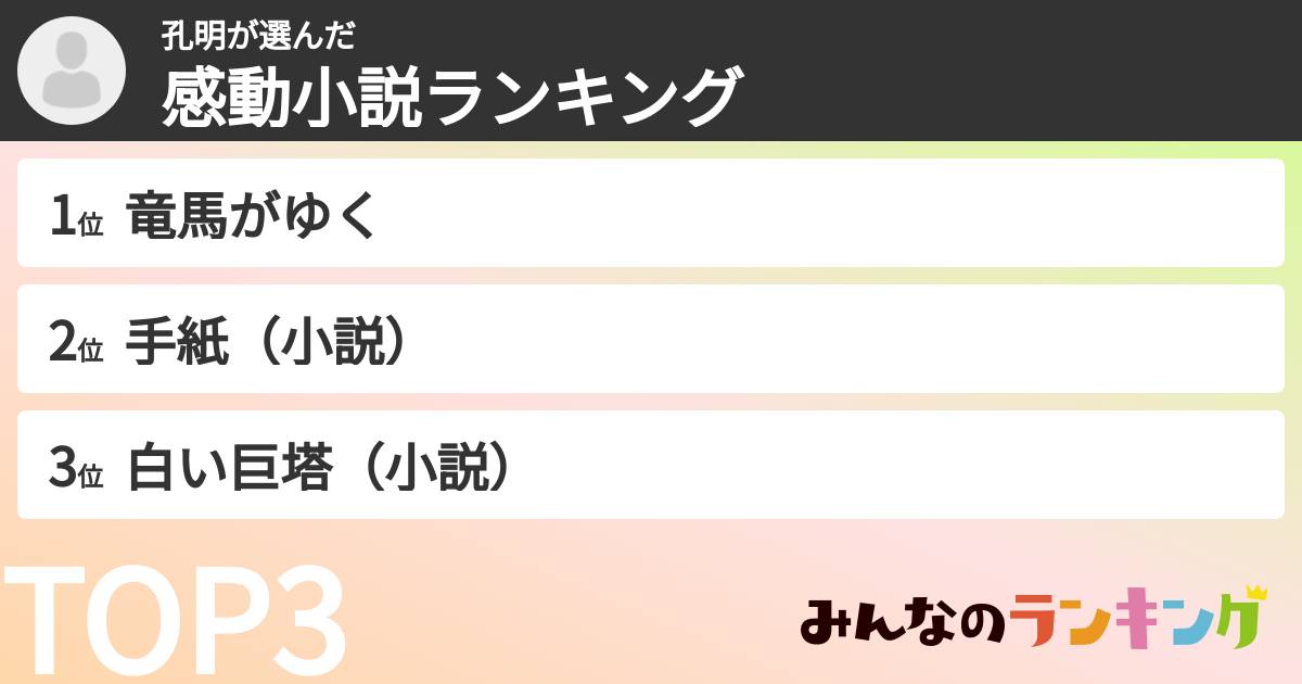 孔明さんの「感動小説ランキング」