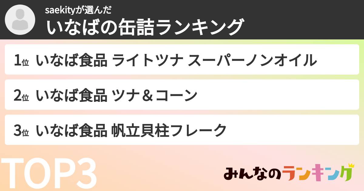 saekityさんの「いなばの缶詰ランキング」