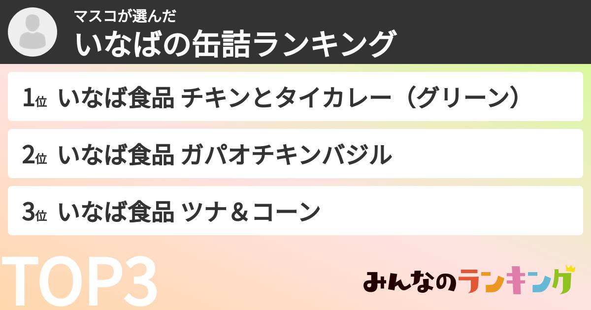 マスコさんの「いなばの缶詰ランキング」