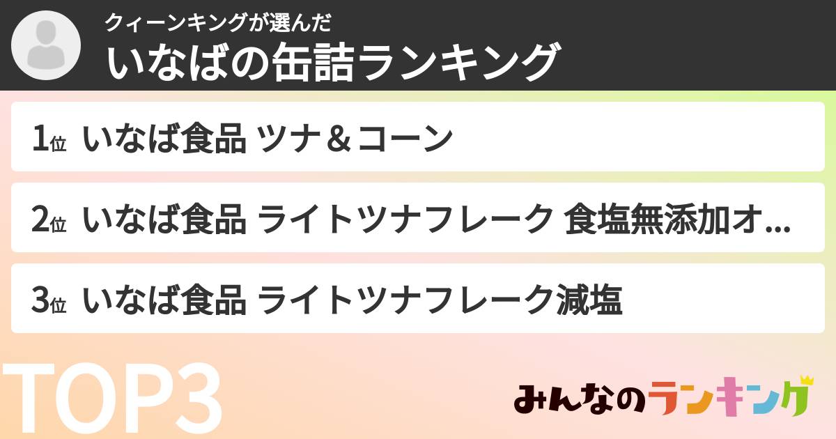クィーンキングさんの「いなばの缶詰ランキング」