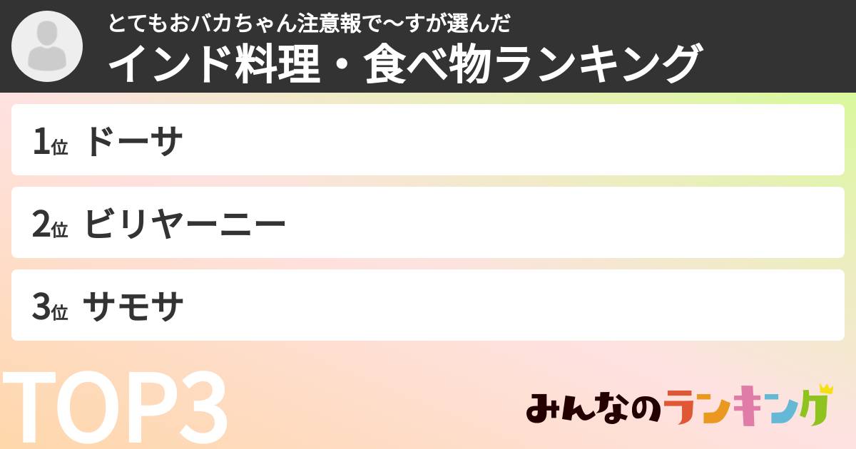 とてもおバカちゃん注意報で～すさんの「インド料理・食べ物ランキング」