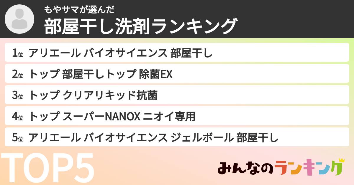 もやサマさんの「部屋干し洗剤ランキング」