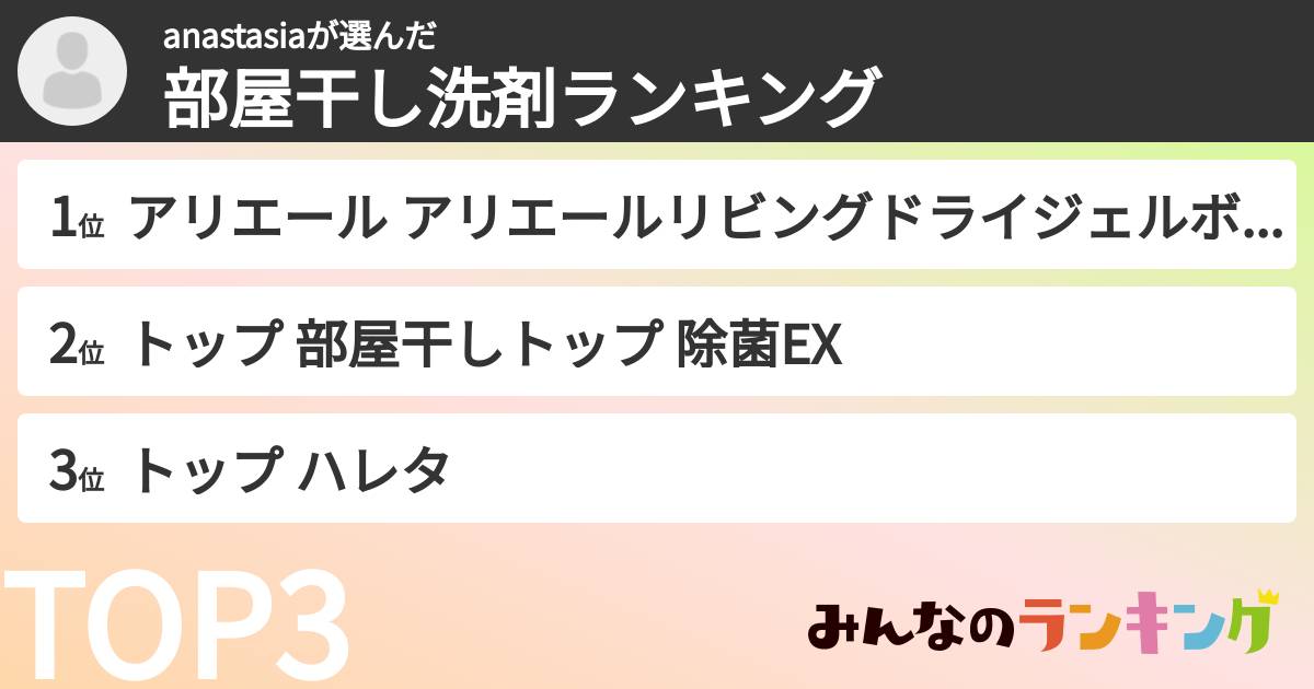 anastasiaさんの「部屋干し洗剤ランキング」