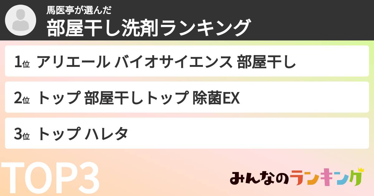 馬医亭さんの「部屋干し洗剤ランキング」