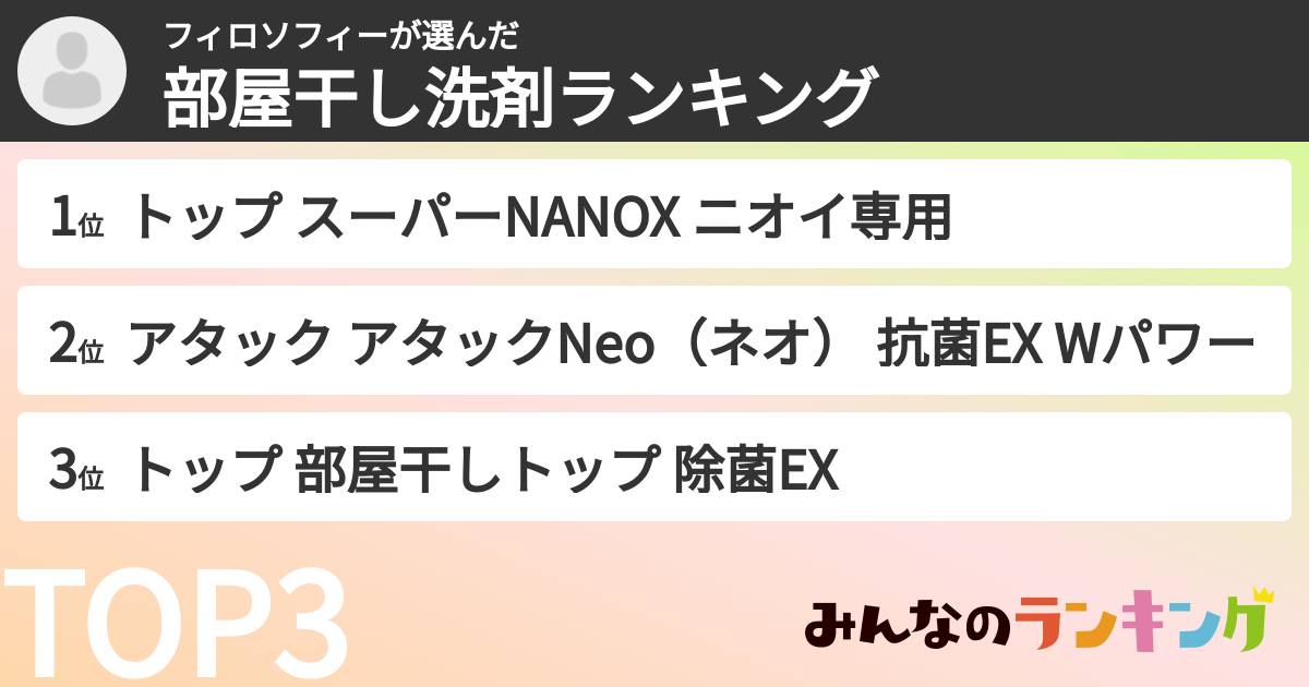 フィロソフィーさんの「部屋干し洗剤ランキング」