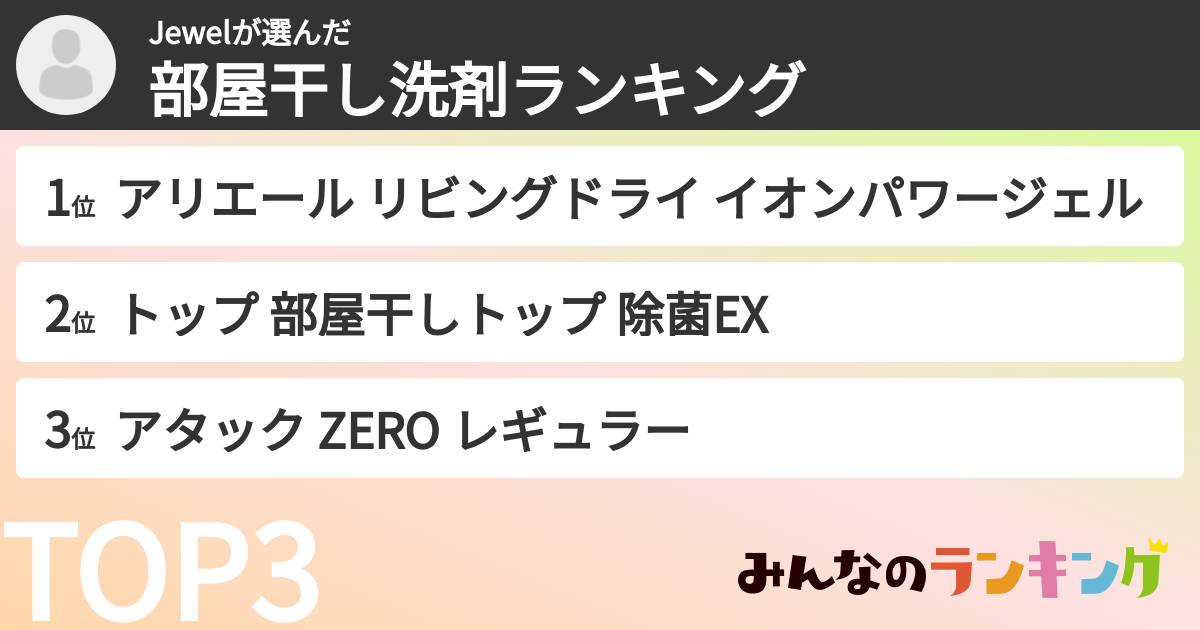 Jewelさんの「部屋干し洗剤ランキング」