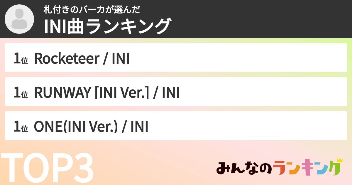札付きのバーカさんの「INI曲ランキング」