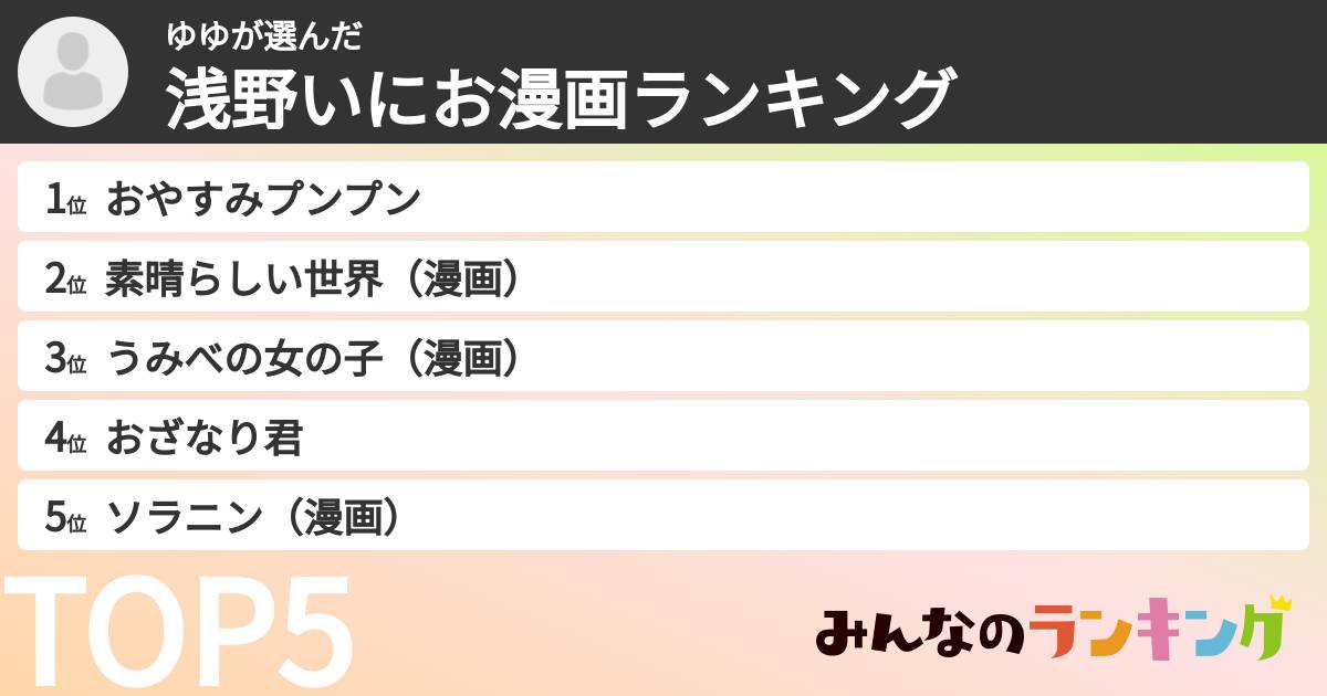 ゆゆさんの「浅野いにお漫画ランキング」