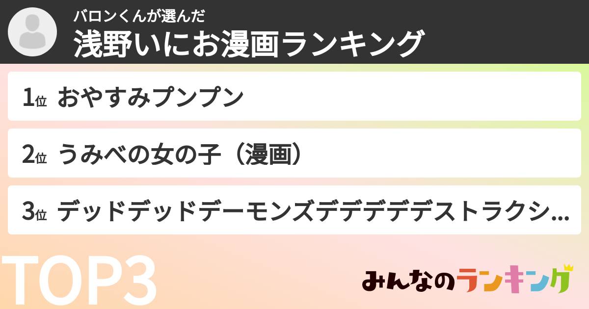 バロンくんさんの「浅野いにお漫画ランキング」