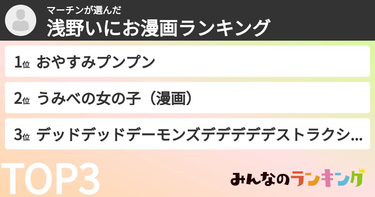 マーチンさんの「浅野いにお漫画ランキング」
