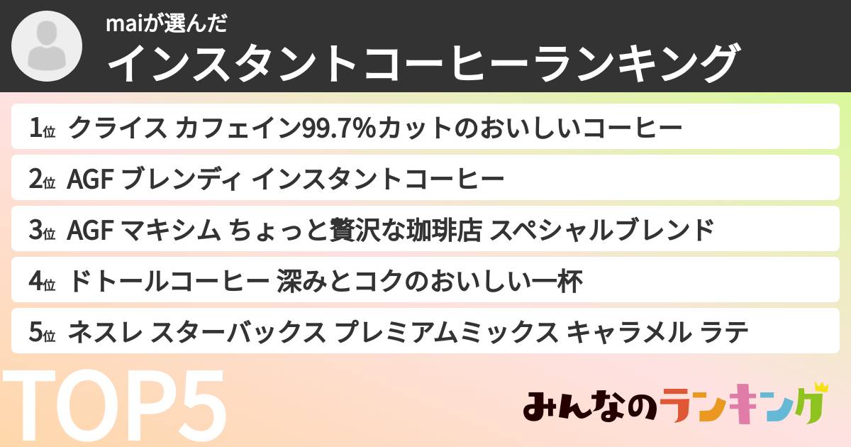 maiさんの「インスタントコーヒーランキング」