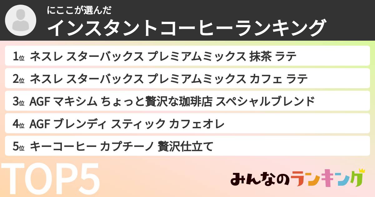 にここさんの「インスタントコーヒーランキング」