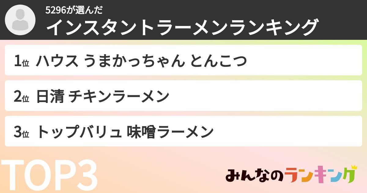 5296さんの「インスタントラーメンランキング」