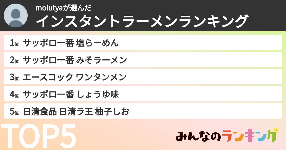 moiutyaさんの「インスタントラーメンランキング」