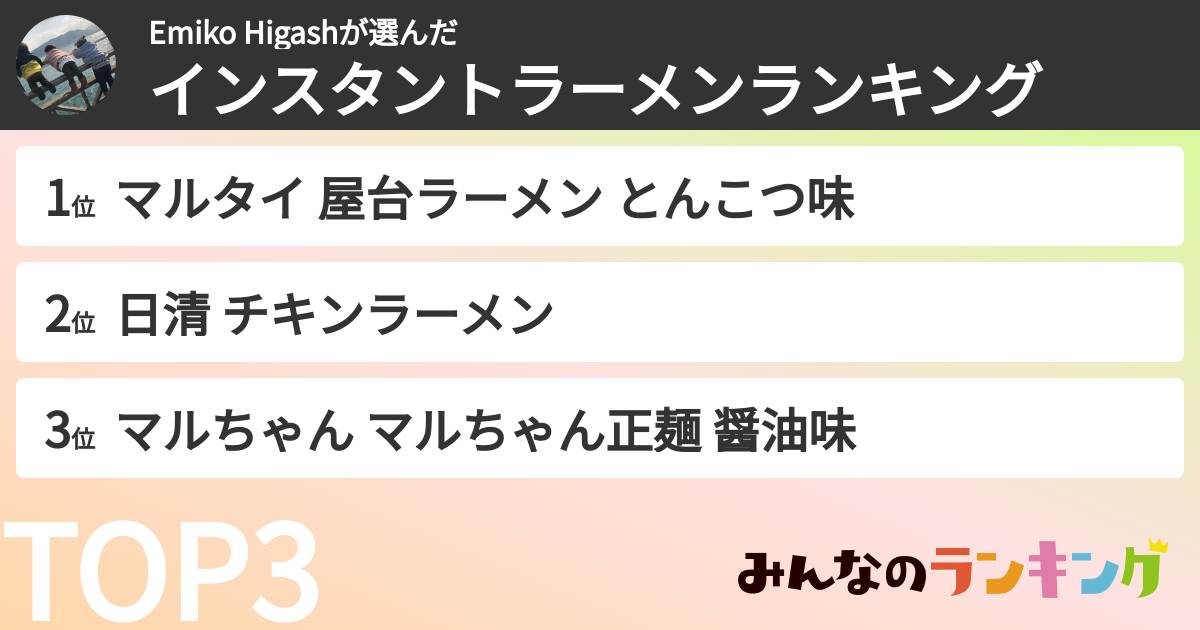 Emiko Higashさんの「インスタントラーメンランキング」