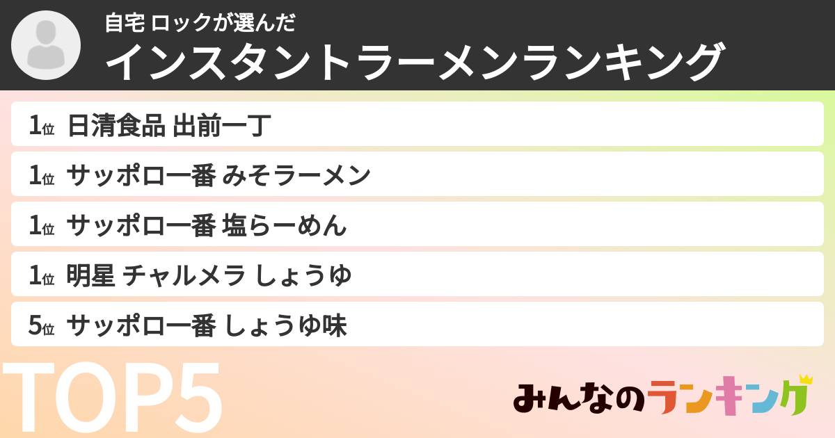 自宅 ロックさんの「インスタントラーメンランキング」
