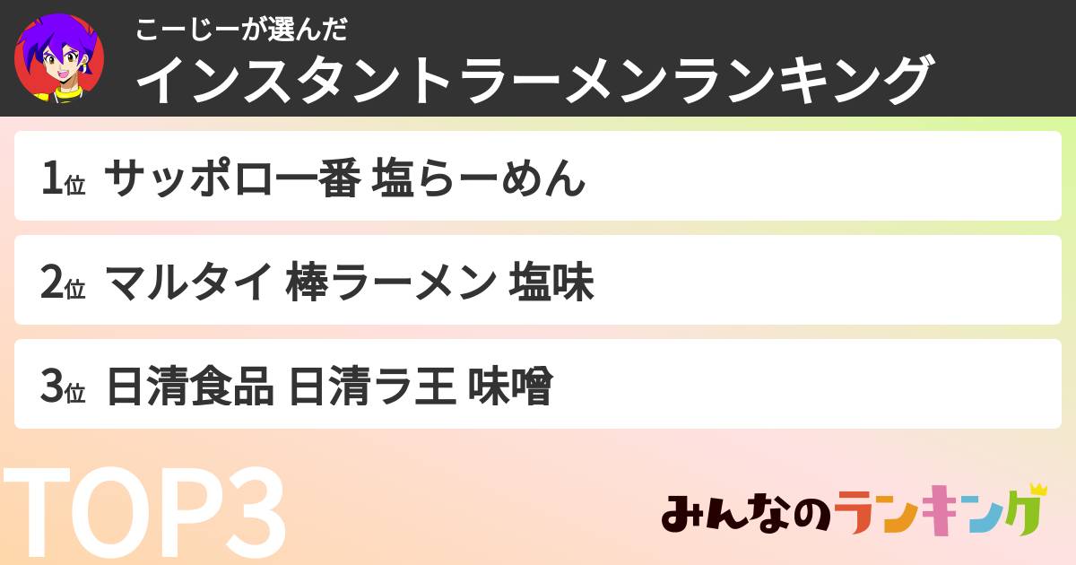 こーじーさんの「インスタントラーメンランキング」