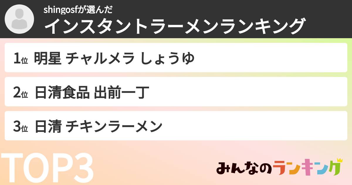 shingosfさんの「インスタントラーメンランキング」