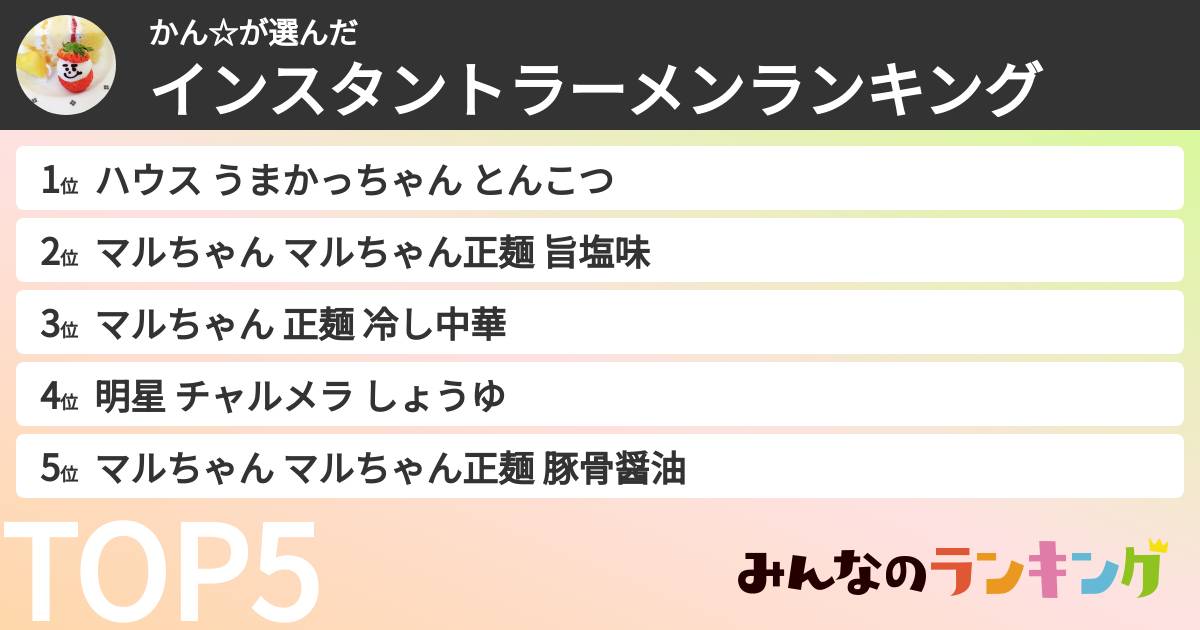 かん☆さんの「インスタントラーメンランキング」