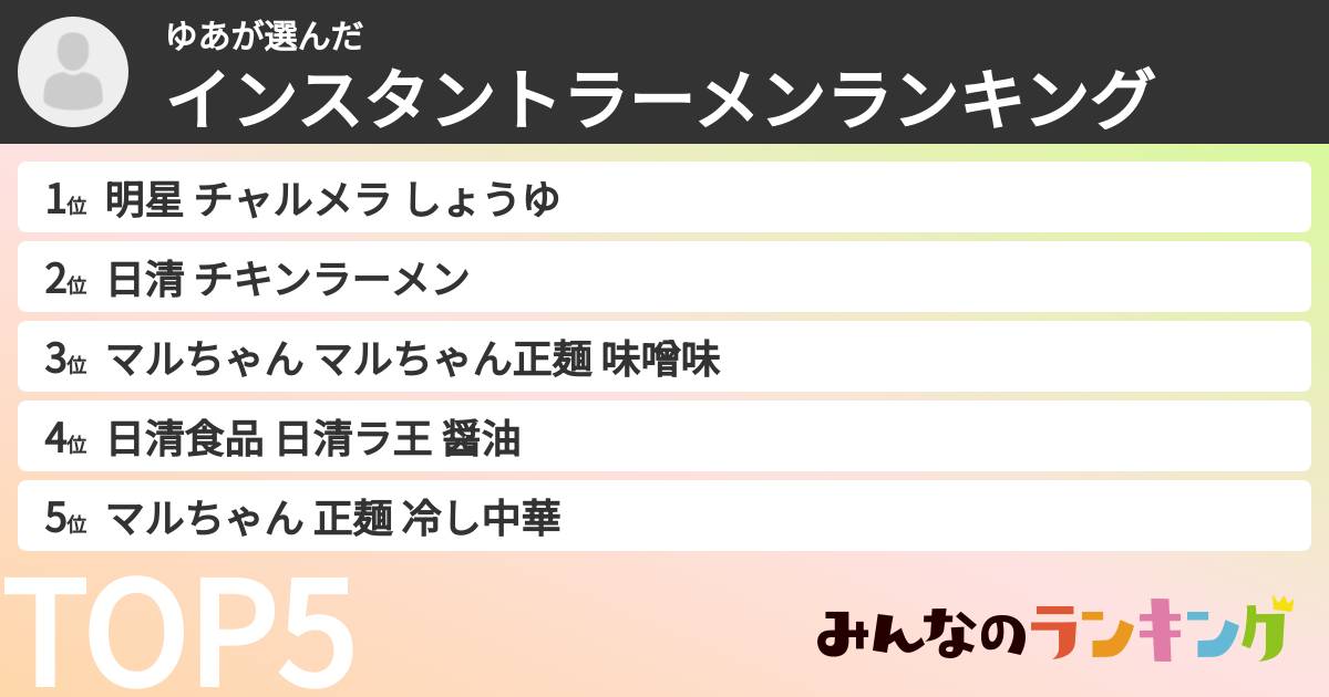 ゆあさんの「インスタントラーメンランキング」