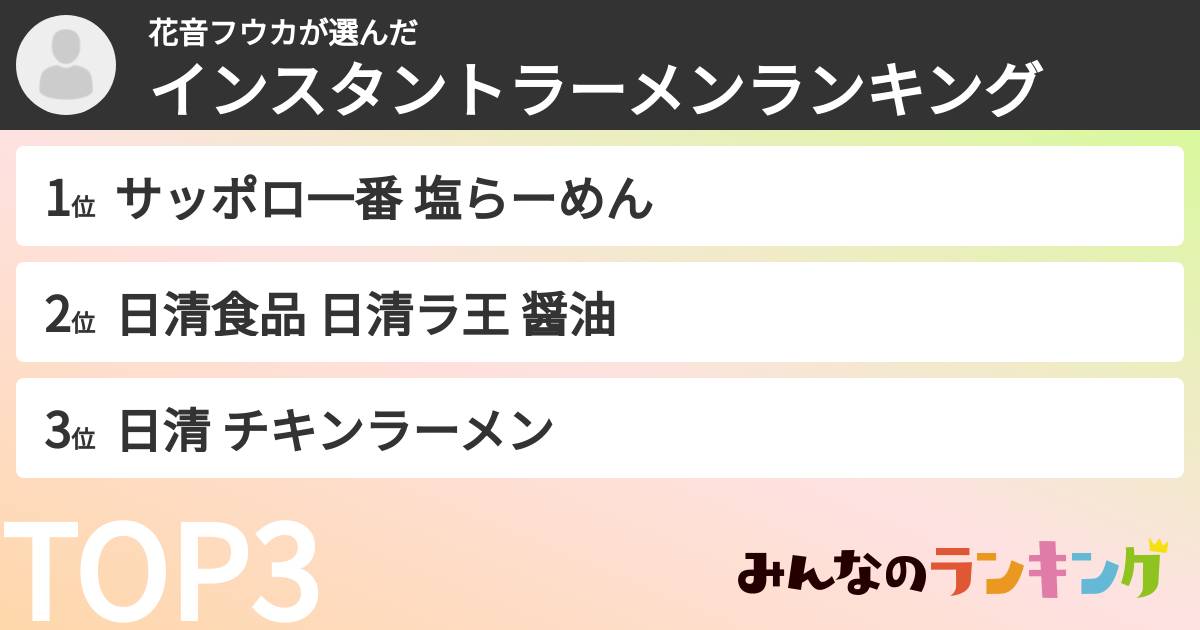 花音フウカさんの「インスタントラーメンランキング」