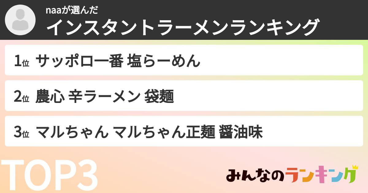 naaさんの「インスタントラーメンランキング」