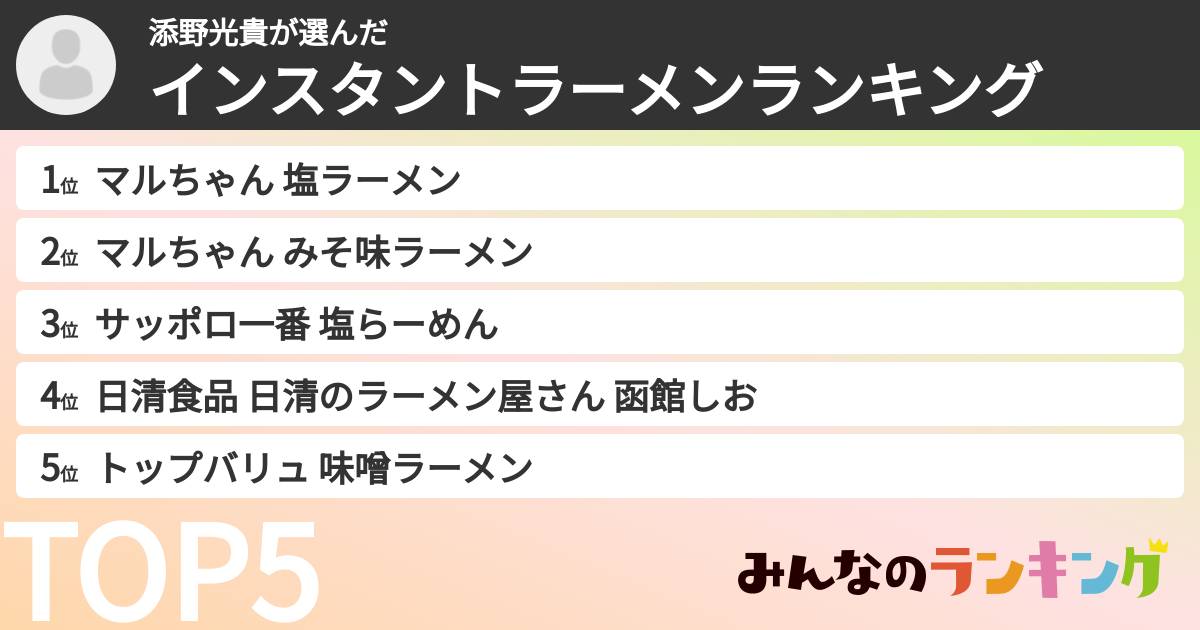 添野光貴さんの「インスタントラーメンランキング」