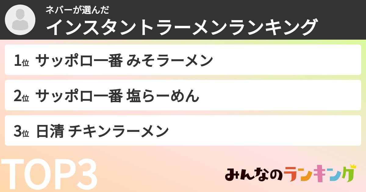 ネバーさんの「インスタントラーメンランキング」