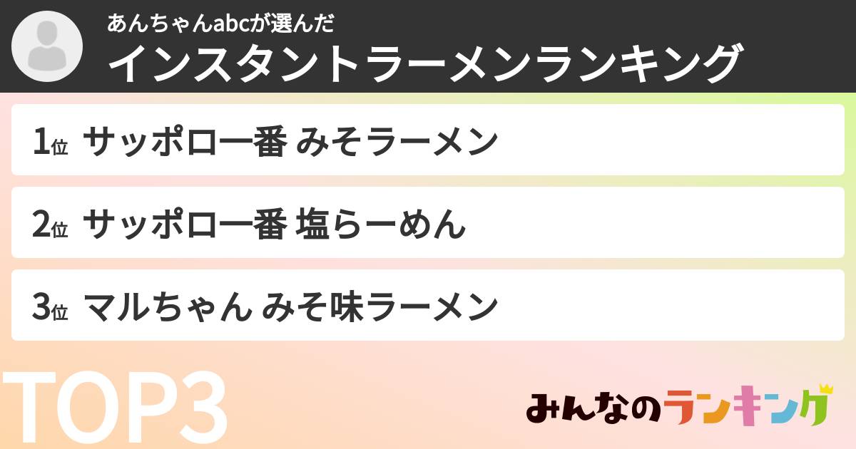あんちゃんabcさんの「インスタントラーメンランキング」