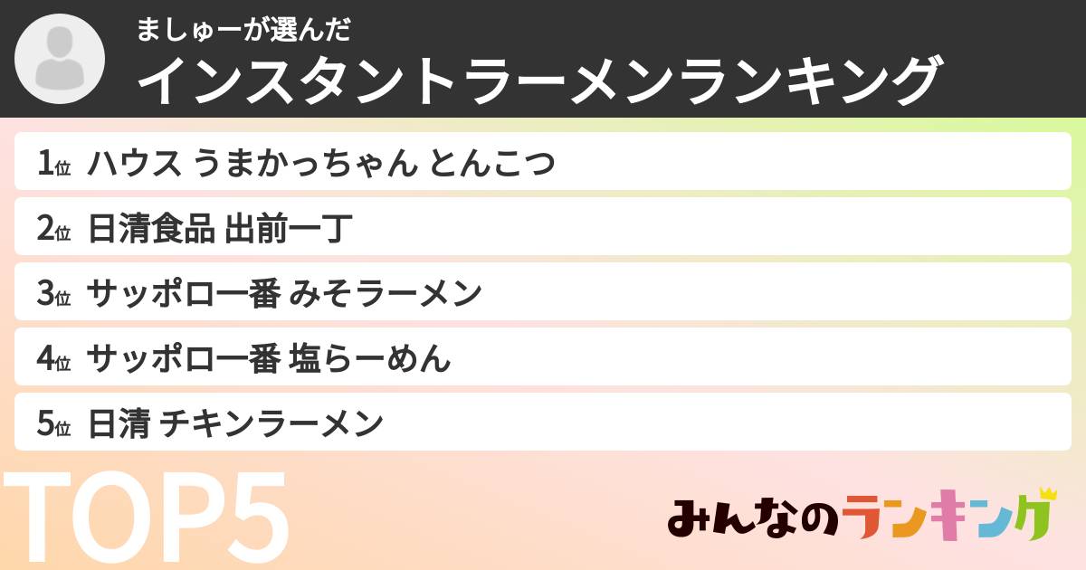 ましゅーさんの「インスタントラーメンランキング」