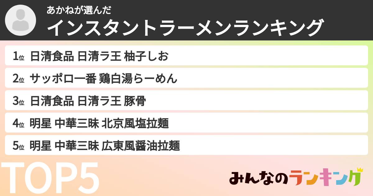 あかねさんの「インスタントラーメンランキング」